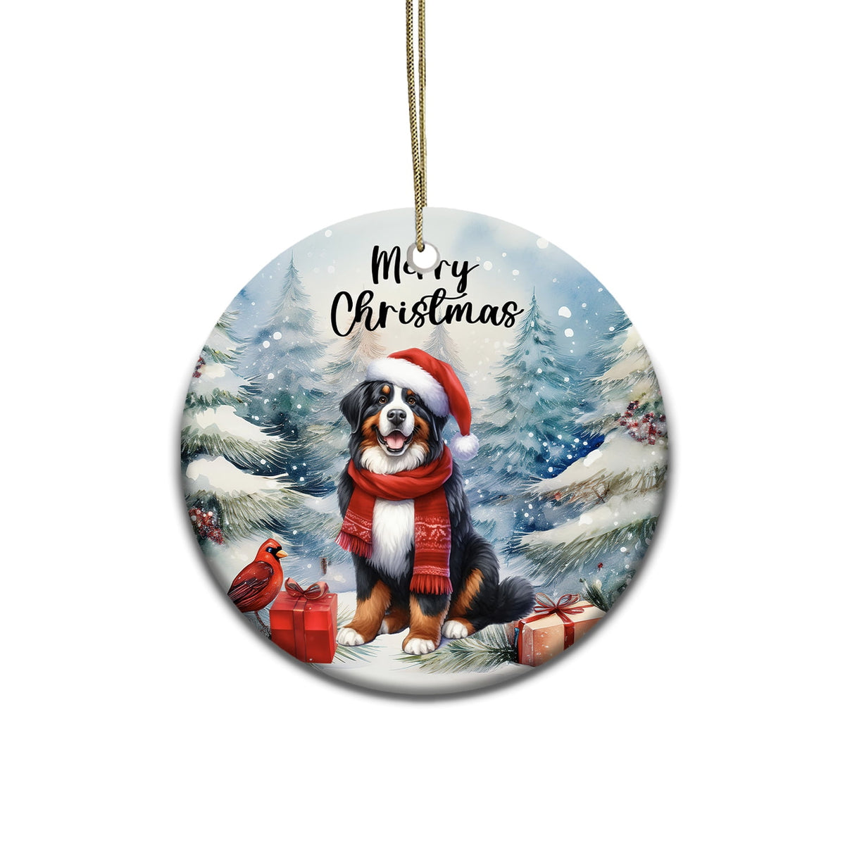 Merriva™ Merry Christmas German Shepherd Enjoys Woofmas Winter Xmas Holiday Ceramic Round Ornament Alsatian Dog Lover Gifts Home Tree Decor - 02022