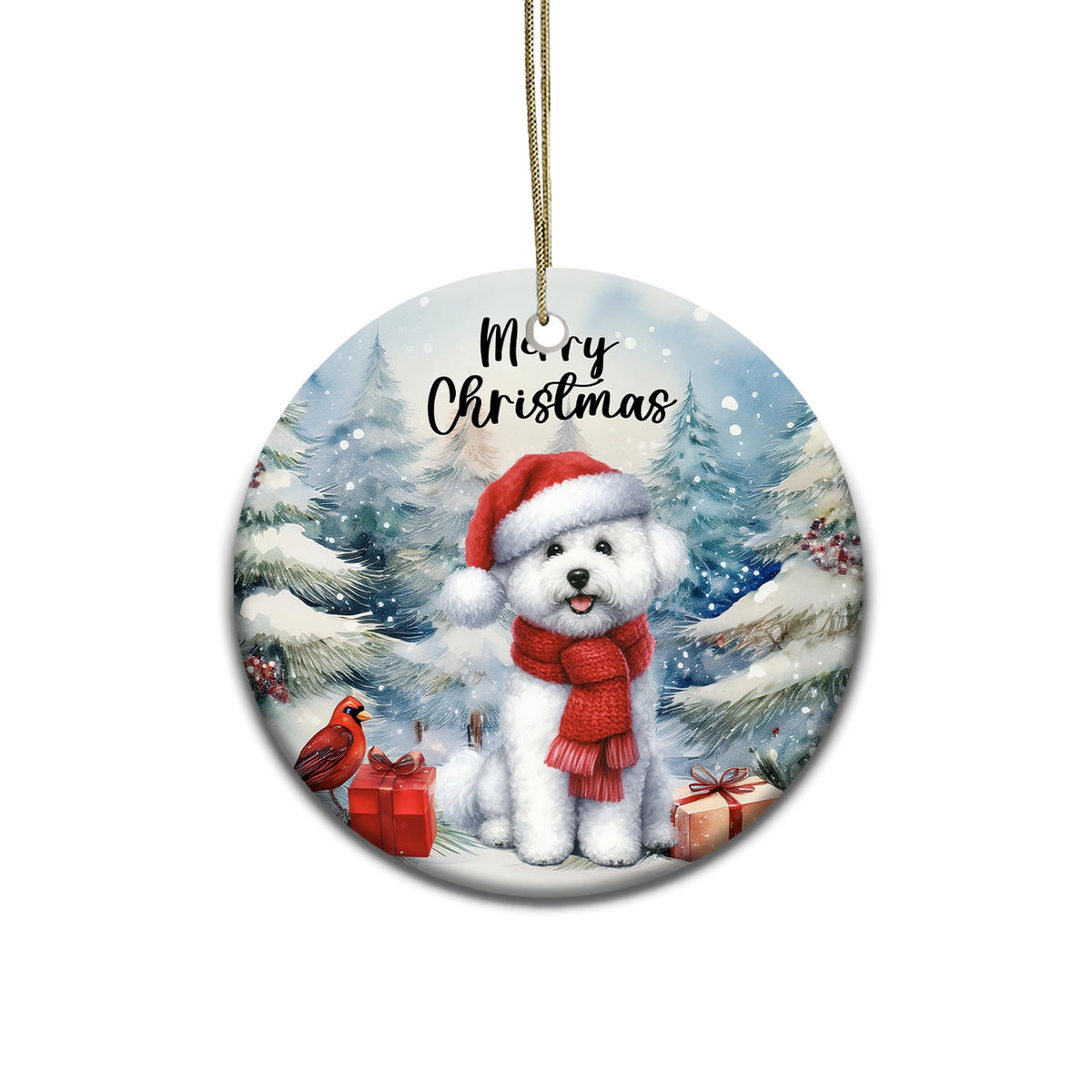 Merriva™ Merry Christmas Bulldog Enjoys Woofmas Winter Xmas Holiday Ceramic Round Ornament Dog Lover Gifts Idea Home Tree Decor - 02022