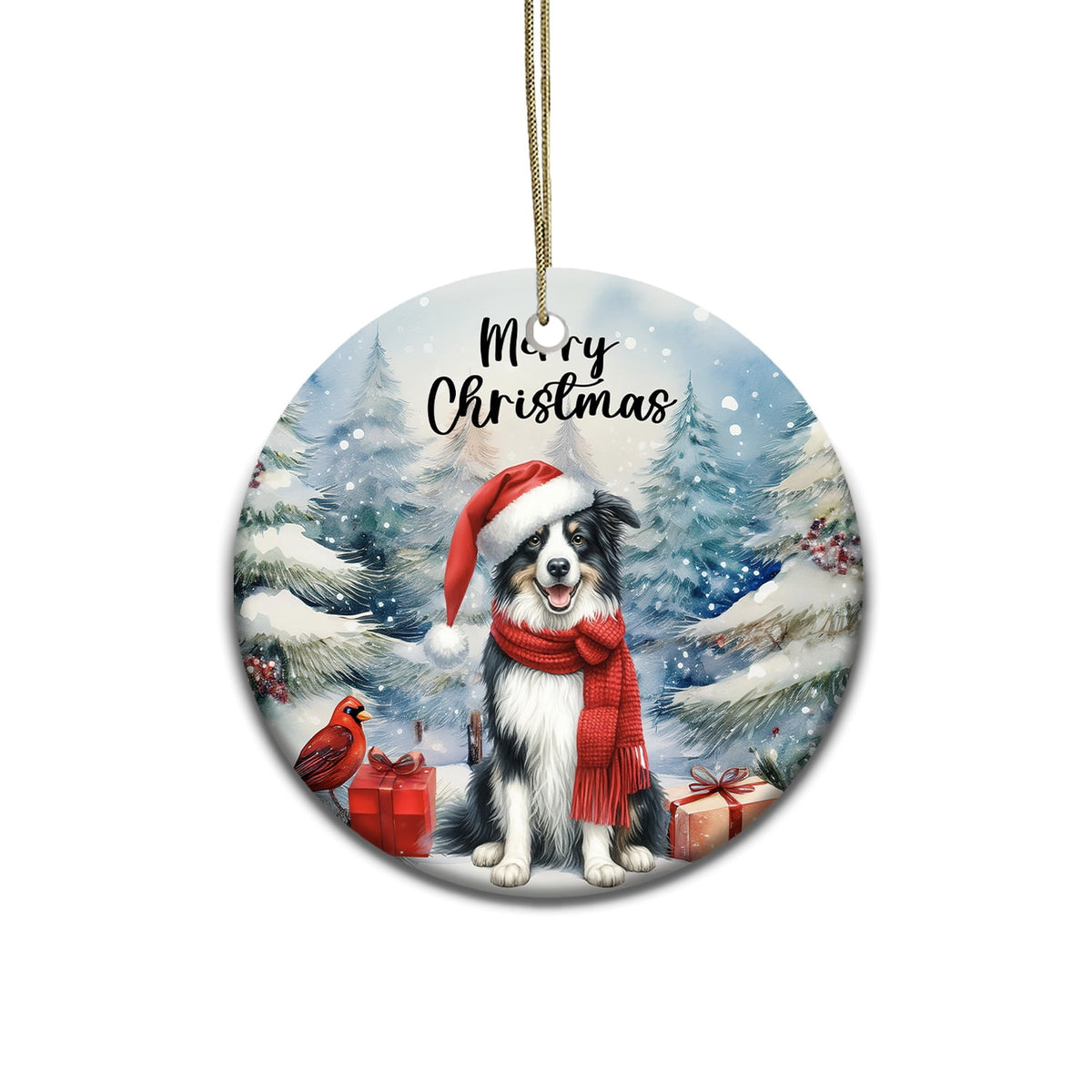 Merriva™ Merry Christmas German Shepherd Enjoys Woofmas Winter Xmas Holiday Ceramic Round Ornament Alsatian Dog Lover Gifts Home Tree Decor - 02022