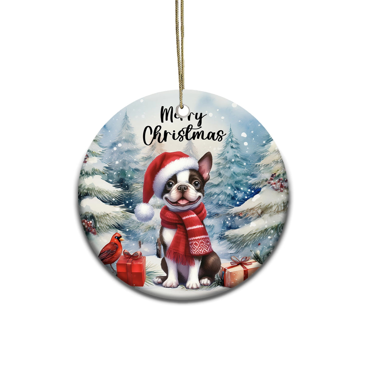 Merriva™ Merry Christmas German Shepherd Enjoys Woofmas Winter Xmas Holiday Ceramic Round Ornament Alsatian Dog Lover Gifts Home Tree Decor - 02022