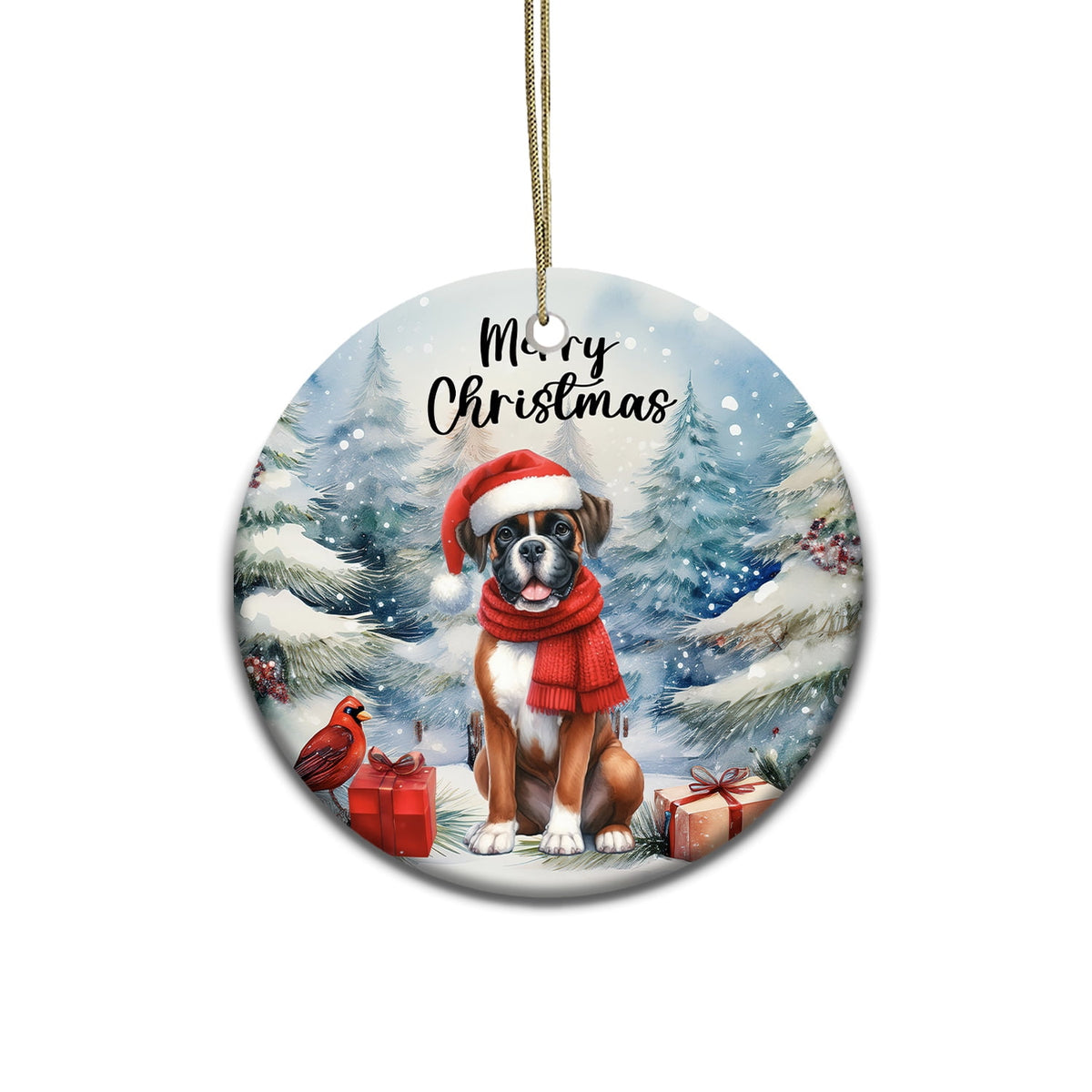 Merriva™ Merry Christmas German Shepherd Enjoys Woofmas Winter Xmas Holiday Ceramic Round Ornament Alsatian Dog Lover Gifts Home Tree Decor - 02022