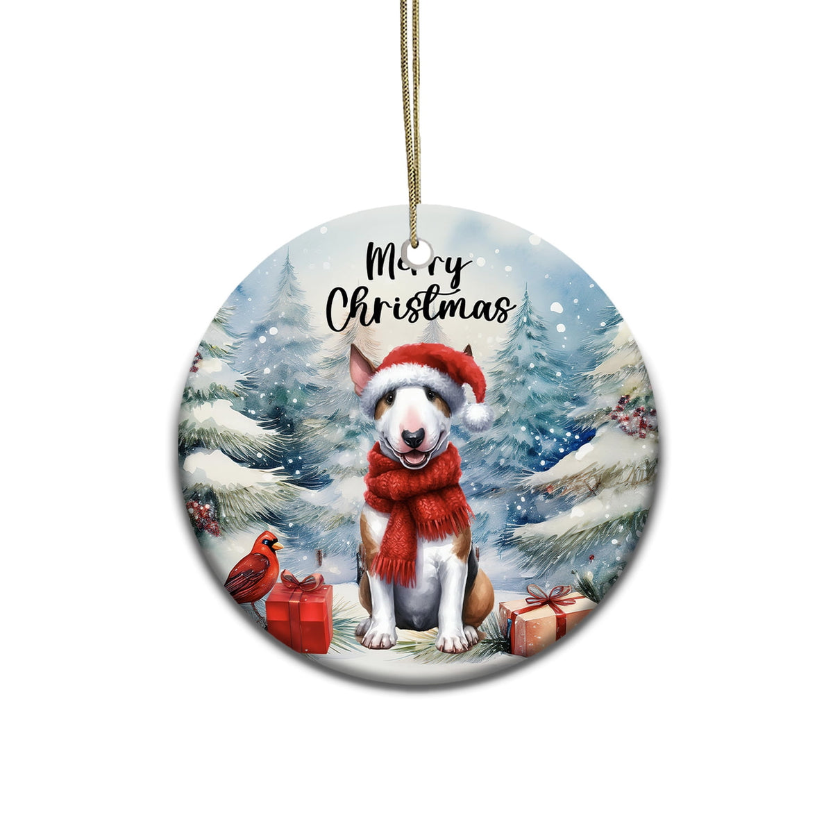 Merriva™ Merry Christmas Bulldog Enjoys Woofmas Winter Xmas Holiday Ceramic Round Ornament Dog Lover Gifts Idea Home Tree Decor - 02022