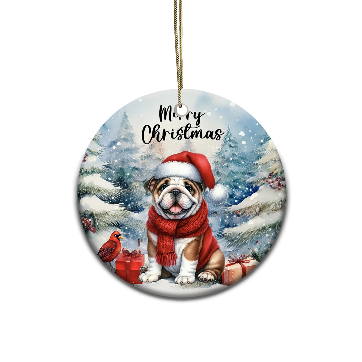 Merry Christmas Bulldog Enjoys Woofmas Winter Xmas Holiday Ceramic Round Ornament Dog Lover Gifts Idea Home Tree Decor - 02022
