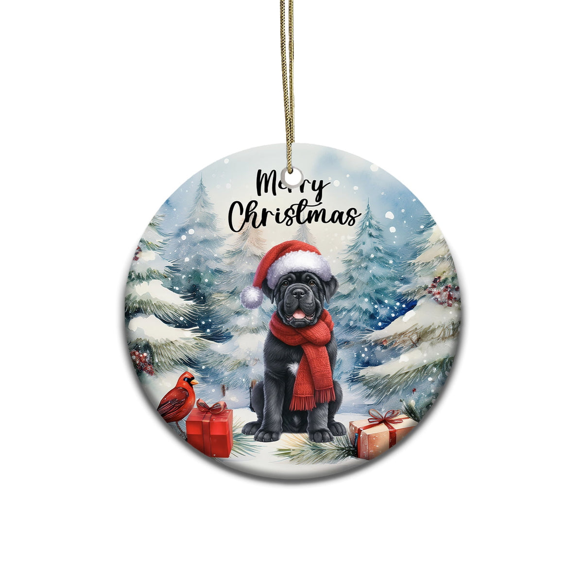 Merriva™ Merry Christmas Bulldog Enjoys Woofmas Winter Xmas Holiday Ceramic Round Ornament Dog Lover Gifts Idea Home Tree Decor - 02022