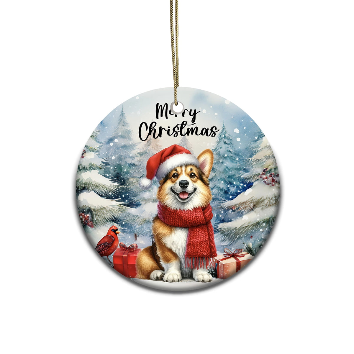 Merriva™ Merry Christmas German Shepherd Enjoys Woofmas Winter Xmas Holiday Ceramic Round Ornament Alsatian Dog Lover Gifts Home Tree Decor - 02022