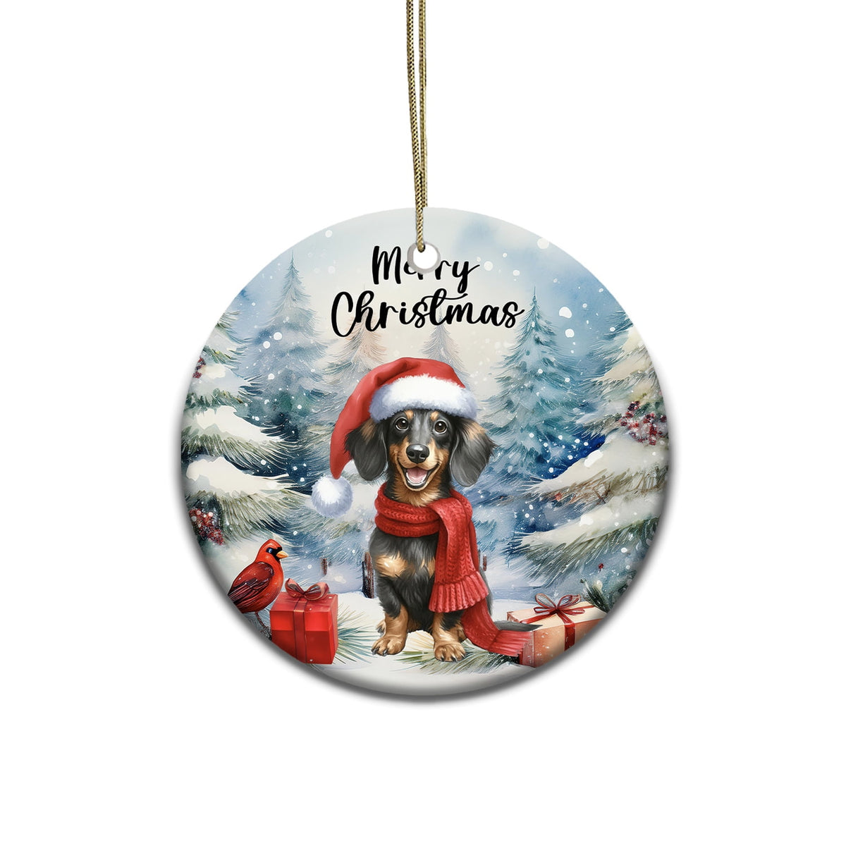 Merriva™ Merry Christmas German Shepherd Enjoys Woofmas Winter Xmas Holiday Ceramic Round Ornament Alsatian Dog Lover Gifts Home Tree Decor - 02022