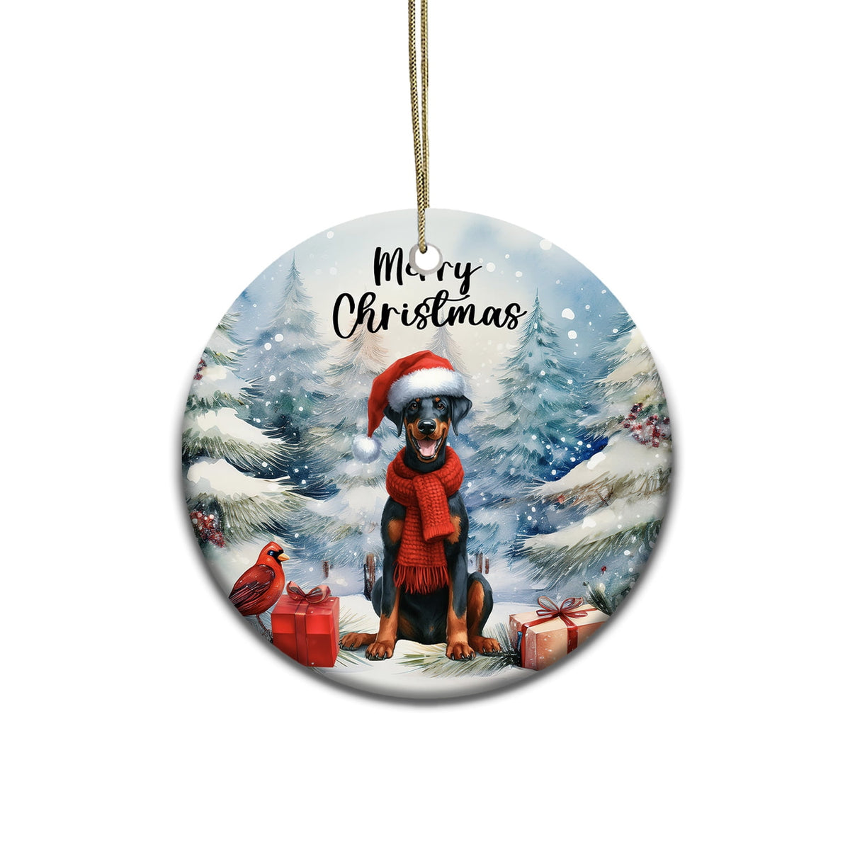 Merriva™ Merry Christmas German Shepherd Enjoys Woofmas Winter Xmas Holiday Ceramic Round Ornament Alsatian Dog Lover Gifts Home Tree Decor - 02022