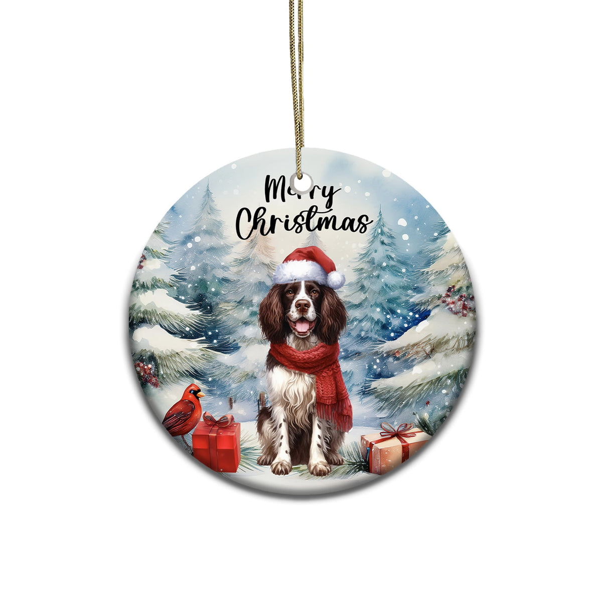 Merriva™ Merry Christmas German Shepherd Enjoys Woofmas Winter Xmas Holiday Ceramic Round Ornament Alsatian Dog Lover Gifts Home Tree Decor - 02022