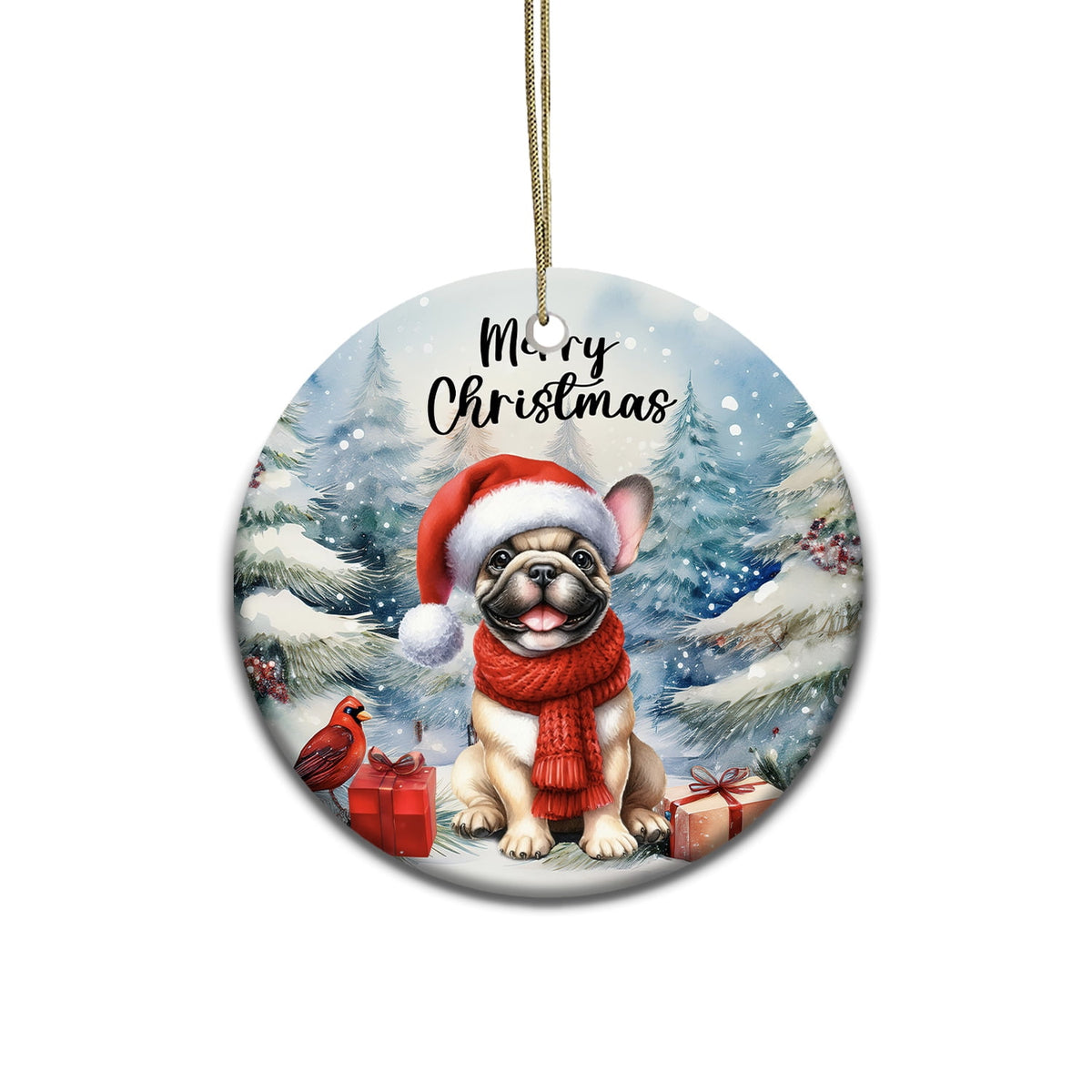 Merriva™ Merry Christmas German Shepherd Enjoys Woofmas Winter Xmas Holiday Ceramic Round Ornament Alsatian Dog Lover Gifts Home Tree Decor - 02022