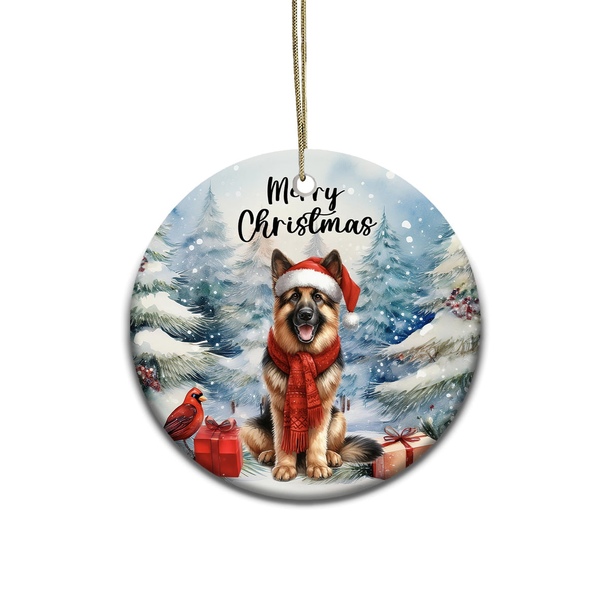 Merry Christmas German Shepherd Enjoys Woofmas Winter Xmas Holiday Ceramic Round Ornament Alsatian Dog Lover Gifts Home Tree Decor - 02022