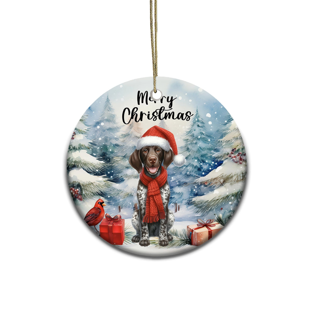 Merriva™ Merry Christmas German Shepherd Enjoys Woofmas Winter Xmas Holiday Ceramic Round Ornament Alsatian Dog Lover Gifts Home Tree Decor - 02022