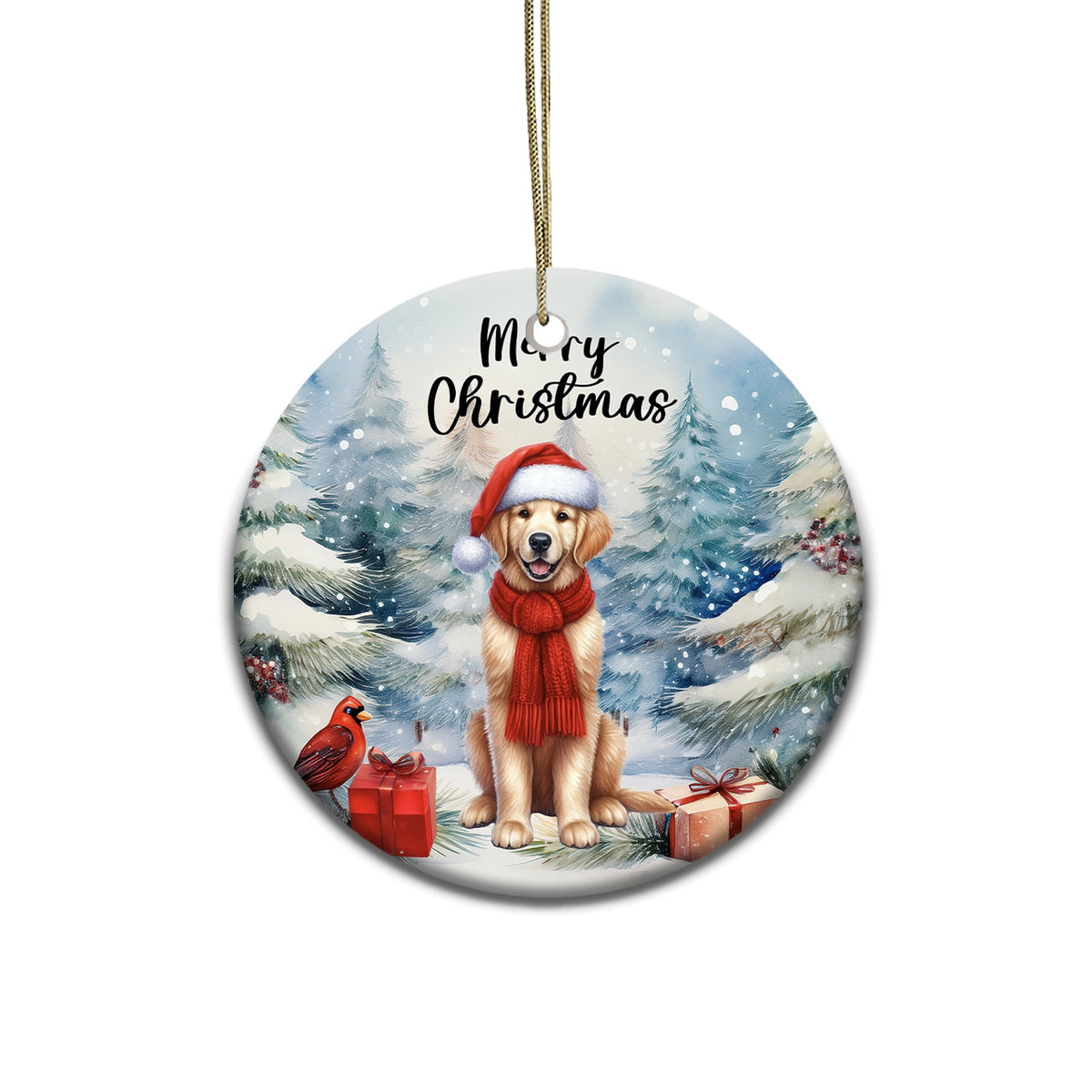 Merriva™ Merry Christmas German Shepherd Enjoys Woofmas Winter Xmas Holiday Ceramic Round Ornament Alsatian Dog Lover Gifts Home Tree Decor - 02022