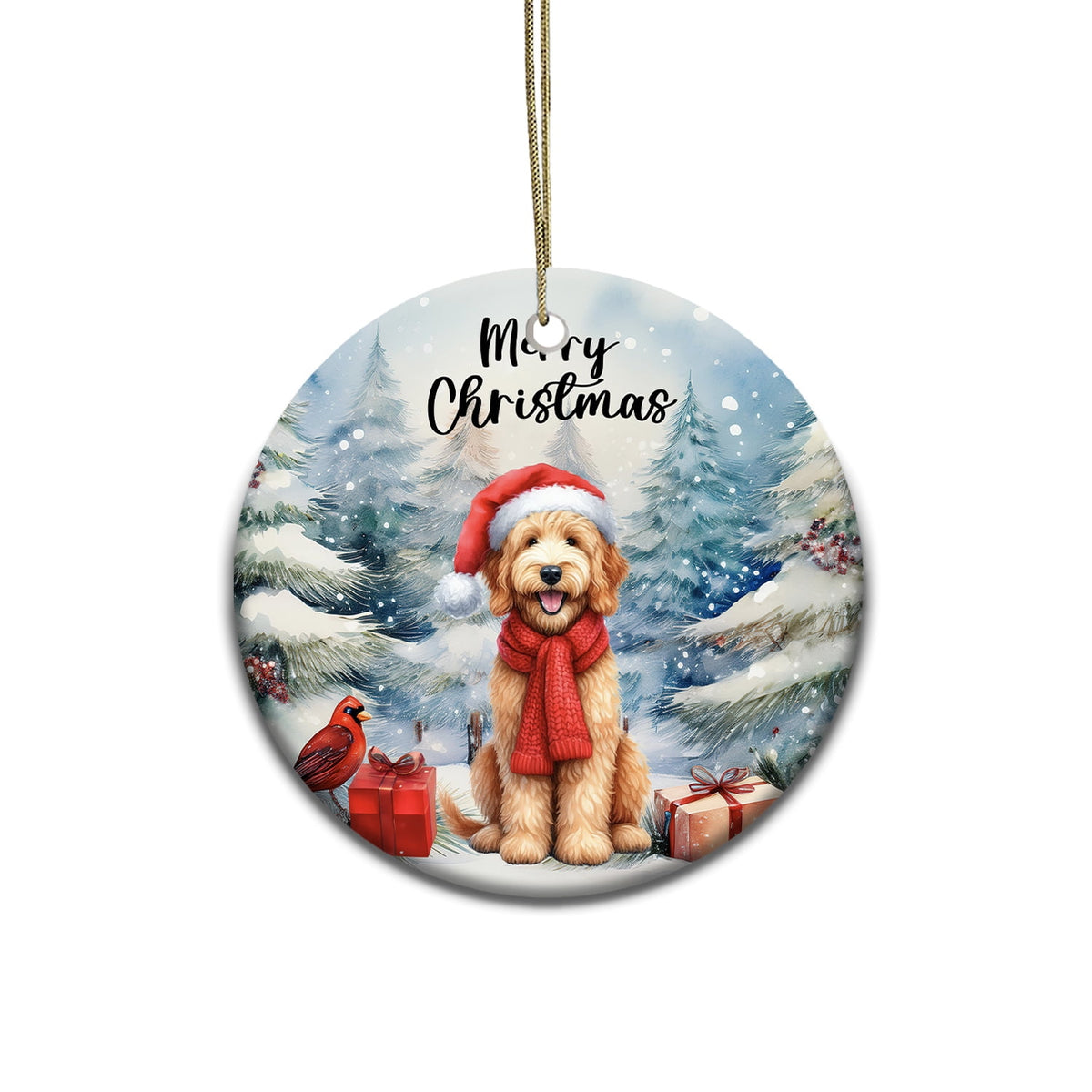 Merriva™ Merry Christmas German Shepherd Enjoys Woofmas Winter Xmas Holiday Ceramic Round Ornament Alsatian Dog Lover Gifts Home Tree Decor - 02022