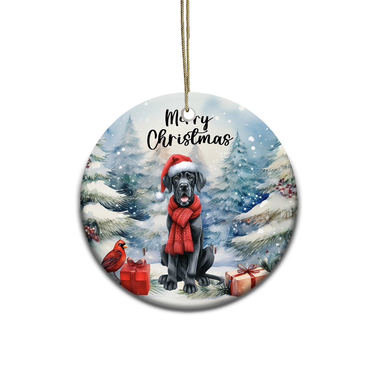 Merriva™ Merry Christmas German Shepherd Enjoys Woofmas Winter Xmas Holiday Ceramic Round Ornament Alsatian Dog Lover Gifts Home Tree Decor - 02022