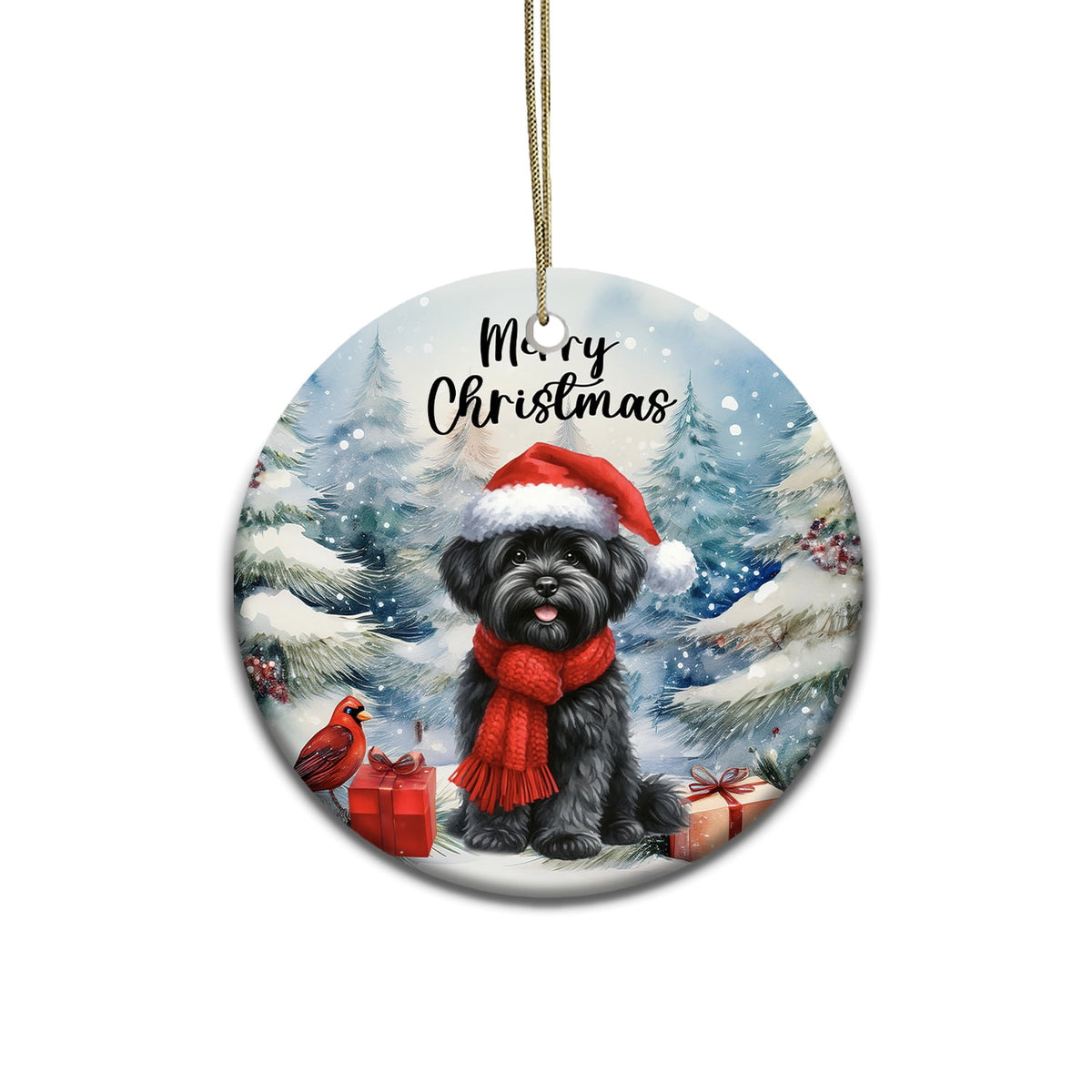 Merriva™ Merry Christmas German Shepherd Enjoys Woofmas Winter Xmas Holiday Ceramic Round Ornament Alsatian Dog Lover Gifts Home Tree Decor - 02022