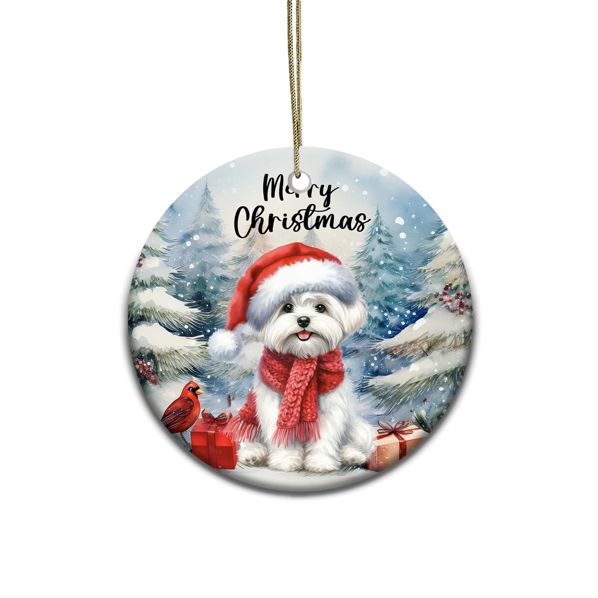 Merriva™ Merry Christmas German Shepherd Enjoys Woofmas Winter Xmas Holiday Ceramic Round Ornament Alsatian Dog Lover Gifts Home Tree Decor - 02022