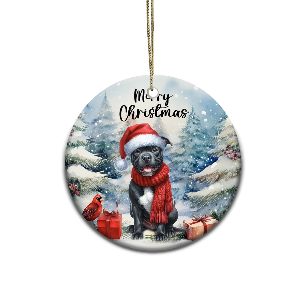 Merriva™ Merry Christmas German Shepherd Enjoys Woofmas Winter Xmas Holiday Ceramic Round Ornament Alsatian Dog Lover Gifts Home Tree Decor - 02022