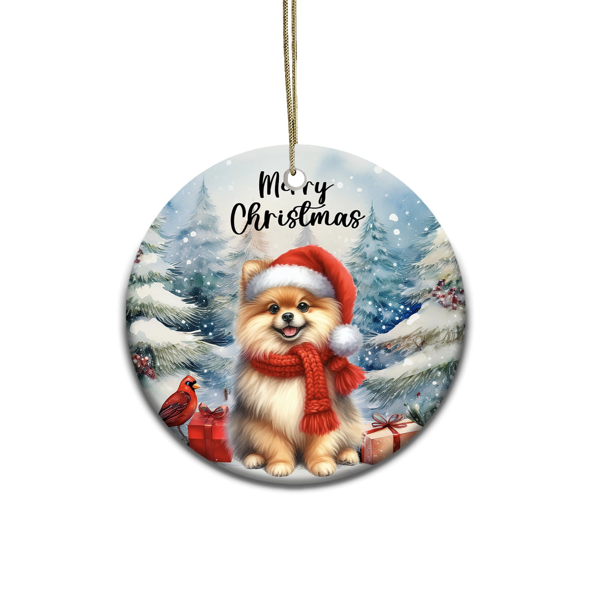 Merriva™ Merry Christmas German Shepherd Enjoys Woofmas Winter Xmas Holiday Ceramic Round Ornament Alsatian Dog Lover Gifts Home Tree Decor - 02022