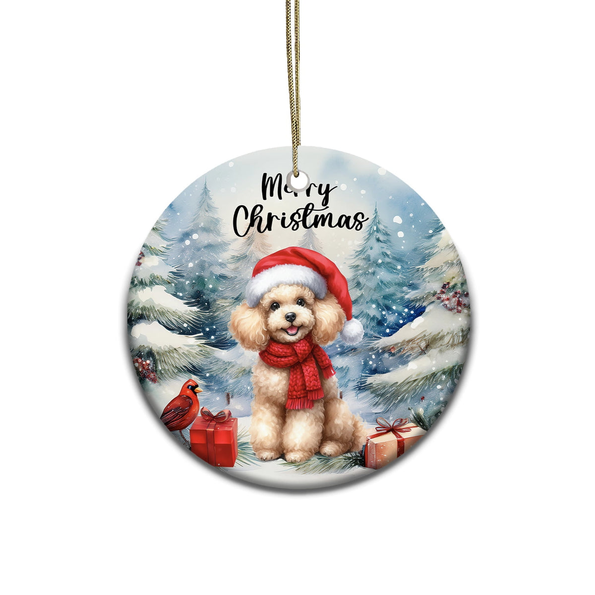 Merriva™ Merry Christmas German Shepherd Enjoys Woofmas Winter Xmas Holiday Ceramic Round Ornament Alsatian Dog Lover Gifts Home Tree Decor - 02022