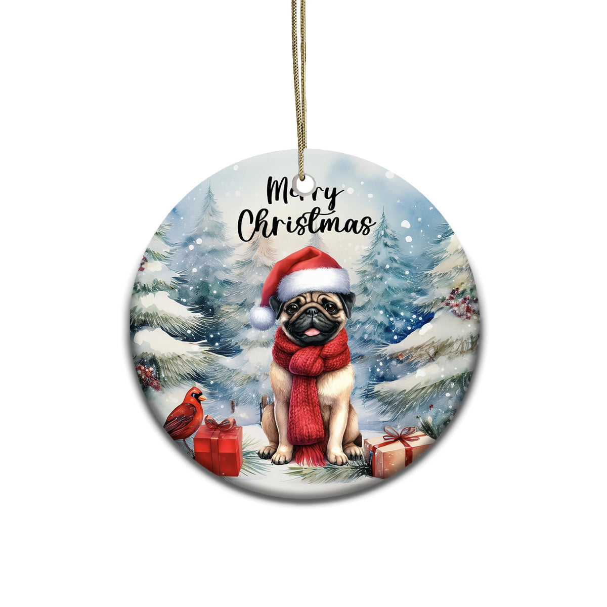 Merriva™ Merry Christmas Bulldog Enjoys Woofmas Winter Xmas Holiday Ceramic Round Ornament Dog Lover Gifts Idea Home Tree Decor - 02022