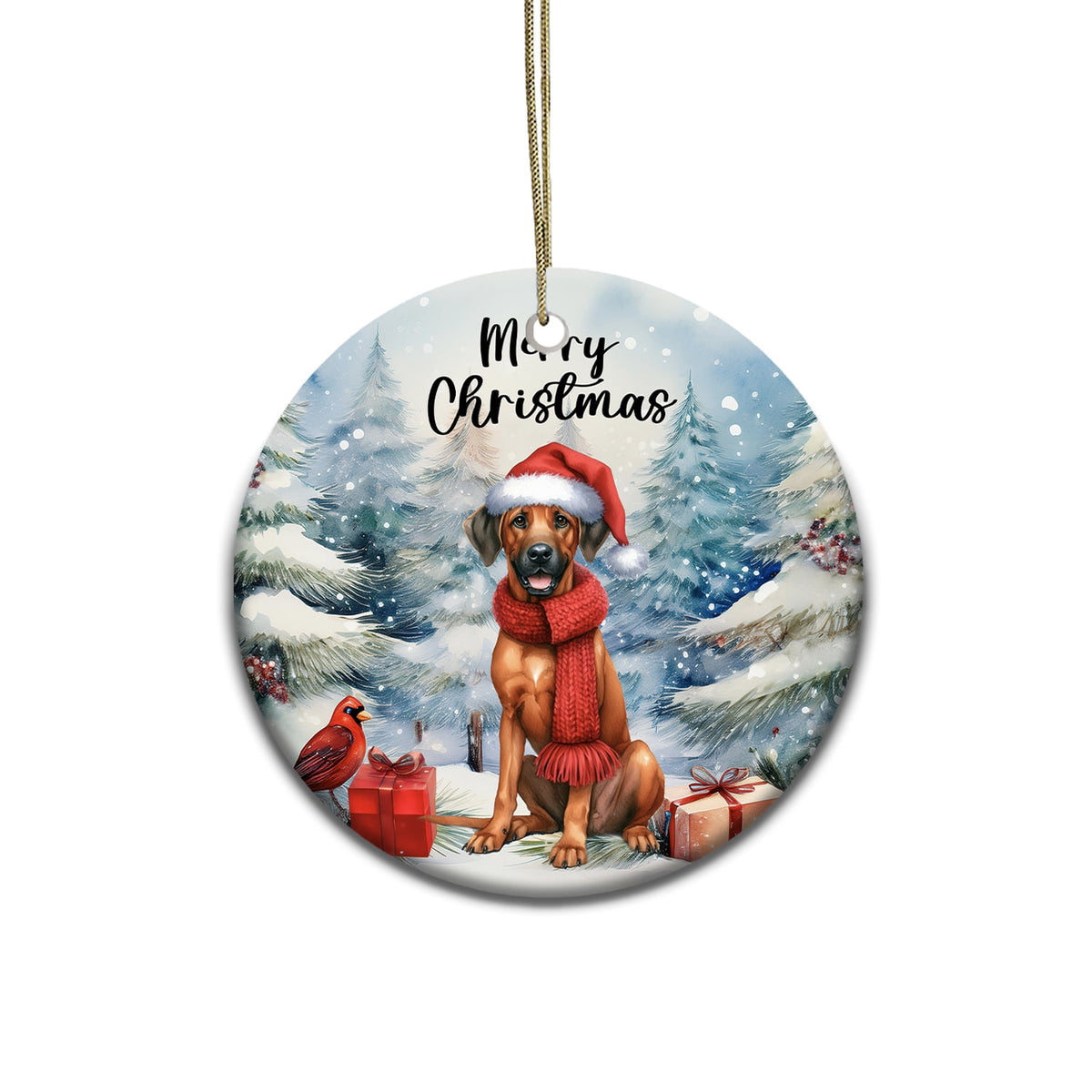 Merriva™ Merry Christmas German Shepherd Enjoys Woofmas Winter Xmas Holiday Ceramic Round Ornament Alsatian Dog Lover Gifts Home Tree Decor - 02022
