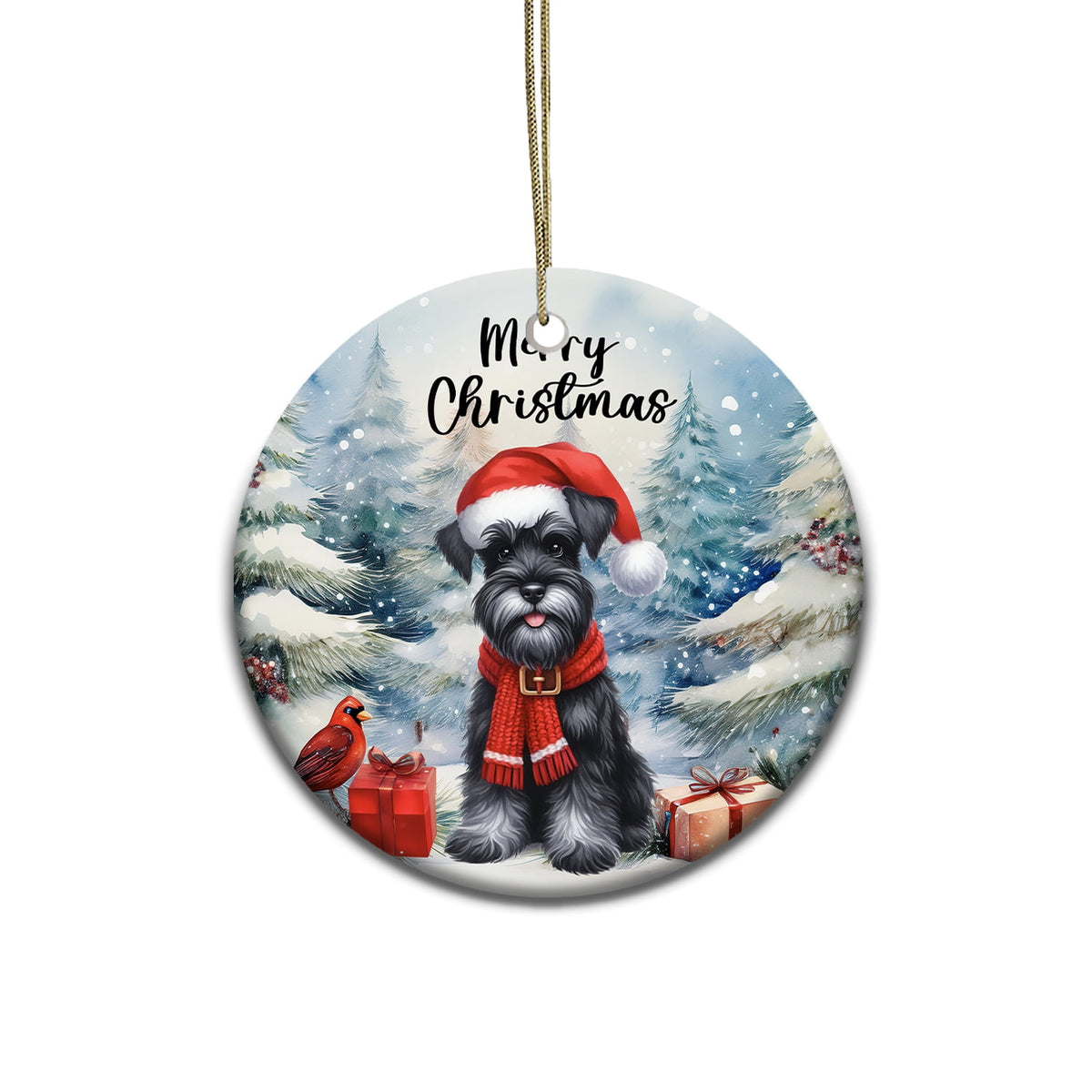 Merriva™ Merry Christmas German Shepherd Enjoys Woofmas Winter Xmas Holiday Ceramic Round Ornament Alsatian Dog Lover Gifts Home Tree Decor - 02022