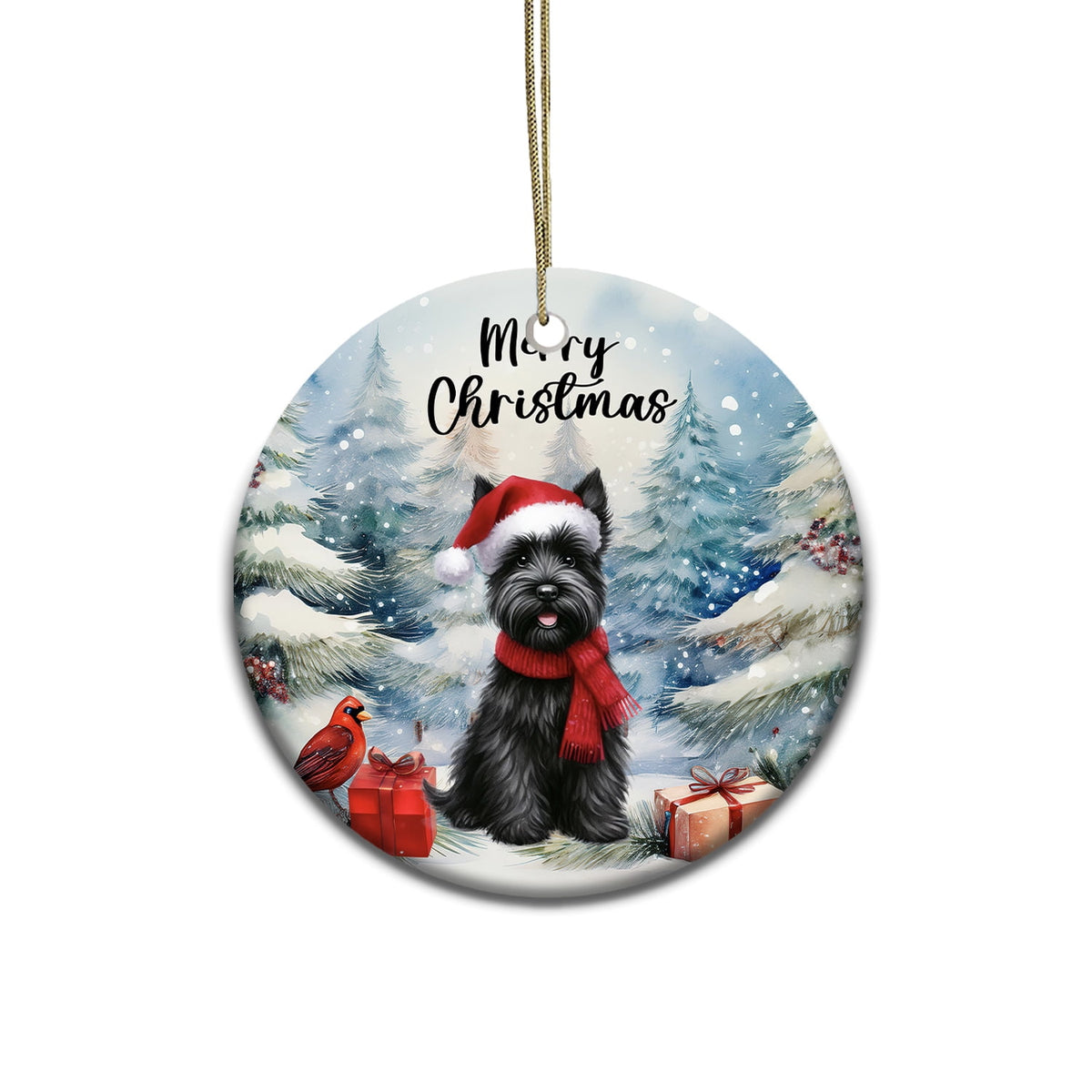 Merriva™ Merry Christmas Bulldog Enjoys Woofmas Winter Xmas Holiday Ceramic Round Ornament Dog Lover Gifts Idea Home Tree Decor - 02022