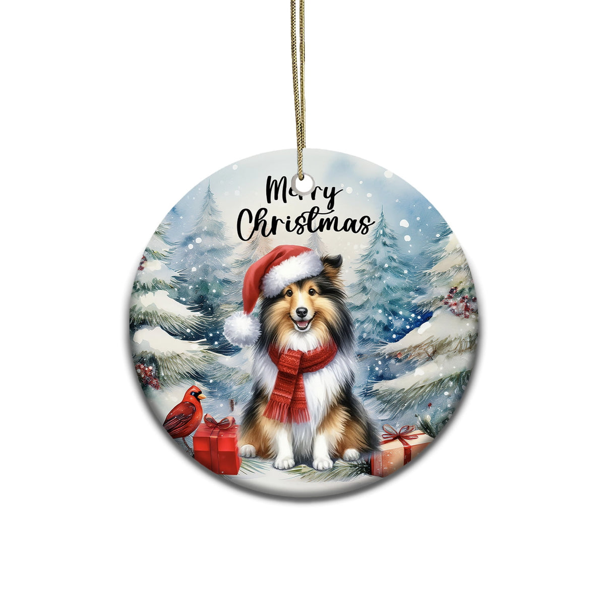 Merriva™ Merry Christmas German Shepherd Enjoys Woofmas Winter Xmas Holiday Ceramic Round Ornament Alsatian Dog Lover Gifts Home Tree Decor - 02022