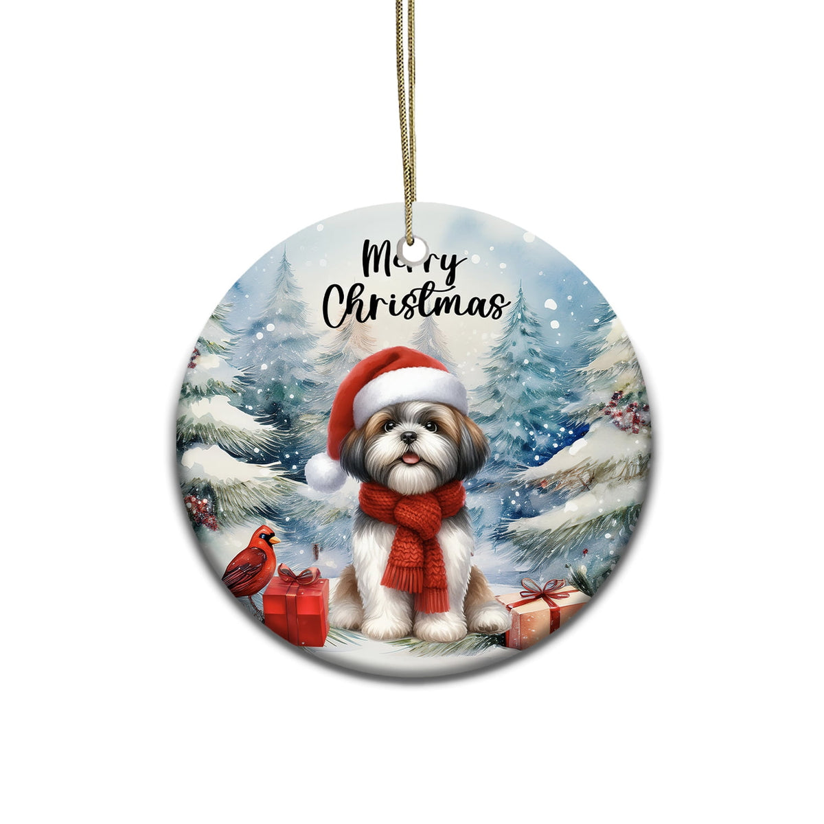 Merriva™ Merry Christmas German Shepherd Enjoys Woofmas Winter Xmas Holiday Ceramic Round Ornament Alsatian Dog Lover Gifts Home Tree Decor - 02022