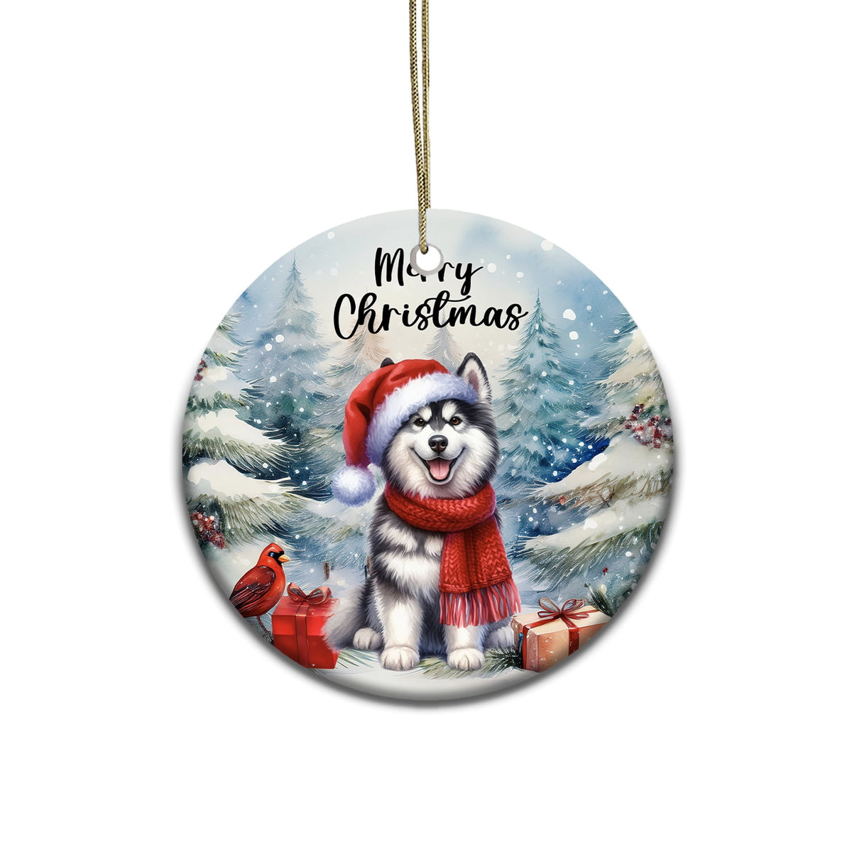 Merriva™ Merry Christmas German Shepherd Enjoys Woofmas Winter Xmas Holiday Ceramic Round Ornament Alsatian Dog Lover Gifts Home Tree Decor - 02022
