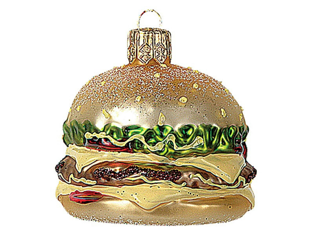 Miniature Cheeseburger Glass Christmas Ornament Fast Food Burger Decoration New