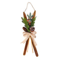 National Tree Company Christmas Wall Decoration, Brown, Wooden, Holiday Skis, Red Berries, Evergreen Tips, Pine Cones with Linen Bow, 17 Inch