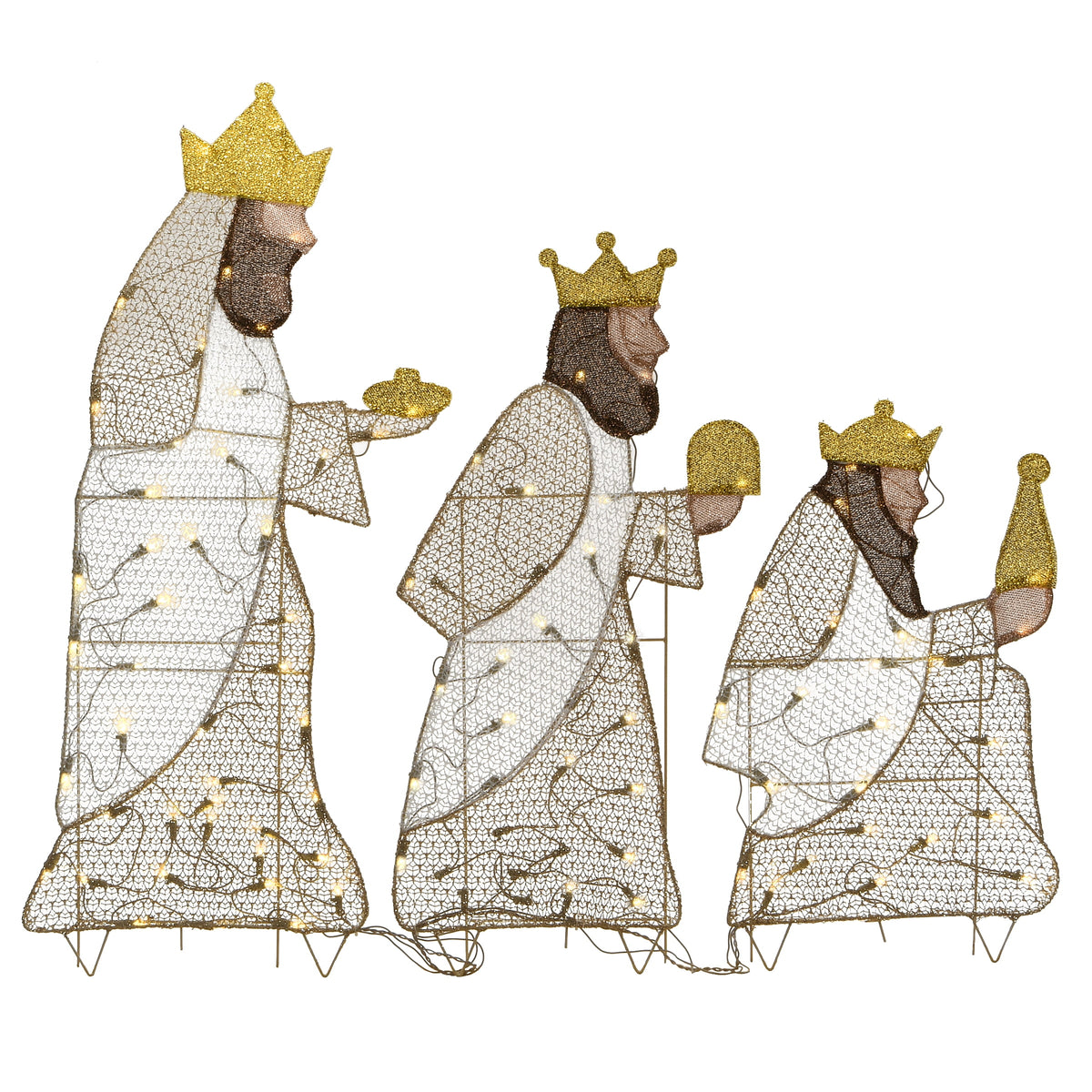 National Tree Company Pre-Lit Christmas Decoration, Brown, Gold, Three Wise Men, Mesh Fabric, 105 Warm White Twinkling LED Lights, 27 Inch, 34 Inch, 42 Inch