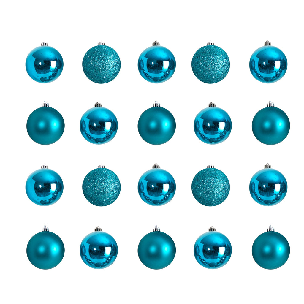 Nearly Natural Teal Plastic Holiday Christmas 3" Shatterproof Ornament Set, 20 Count