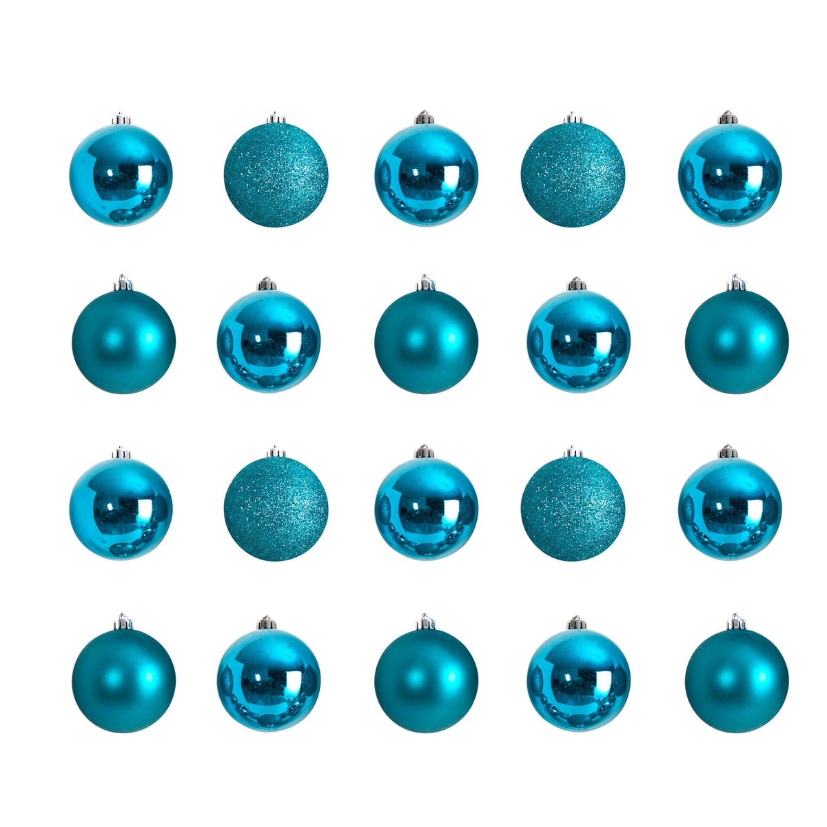 Nearly Natural Teal Plastic Holiday Christmas 3" Shatterproof Ornament Set, 20 Count