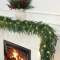 9 ft Artificial Norfolk Pine Garland with LED Lights, Dense Faux Greenery Garland for Holiday Mantle, Table, Wall, Indoor Outdoor Decor