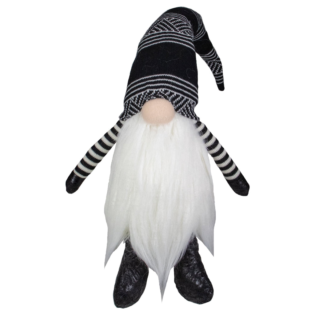 Northlight Striped Arms and Hat Plush Gnome Christmas Decoration - 24" - Black and White