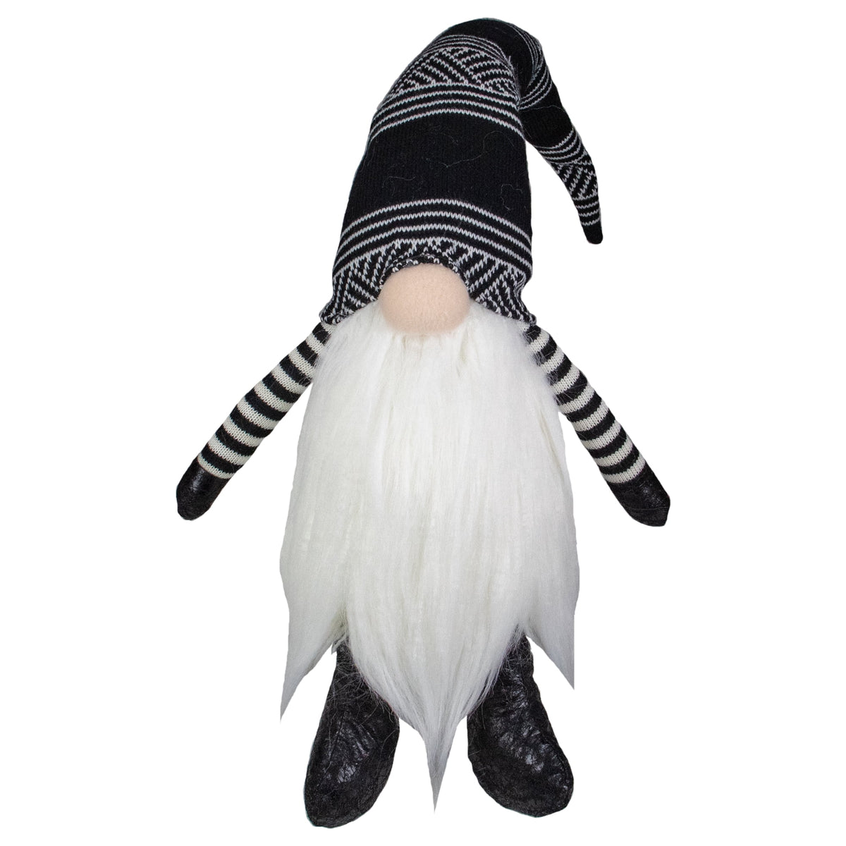 Northlight Striped Arms and Hat Plush Gnome Christmas Decoration - 24" - Black and White