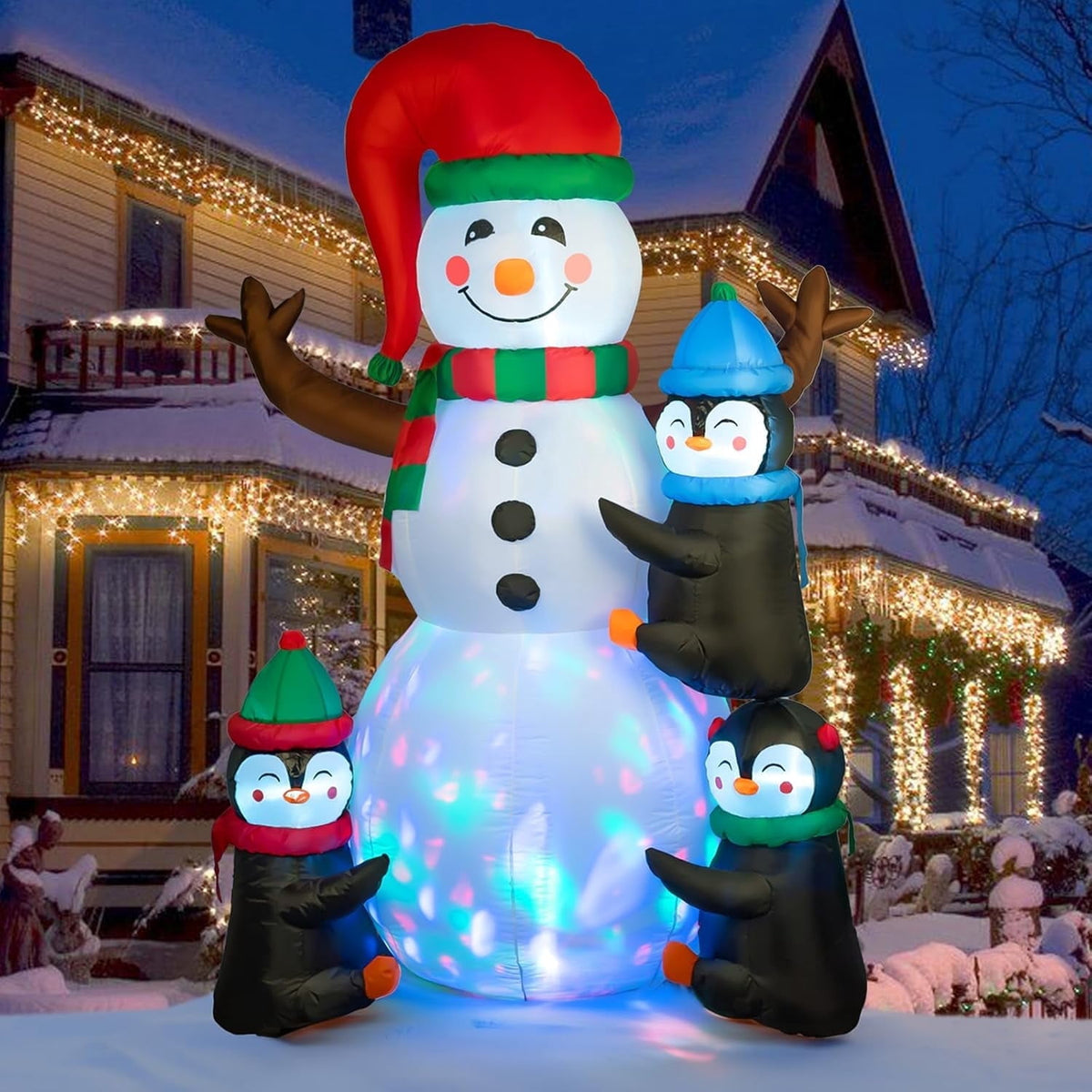 Merriva™ 8 ft Giant Christmas Snowman Inflatable Outdoor Decoration with Build-in Multicolor LEDs, Blow Up Inflatables for Xmas Party Garden Patio Lawn