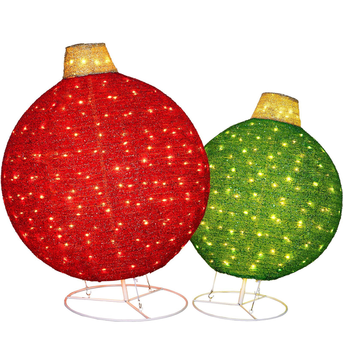 ROMSWI 2pc Iron Christmas Ornament Decoration Pop-up Hanging for Xmas Outdoor Holiday w/230 LED Light Assorted Colors - 30" & 24" Set