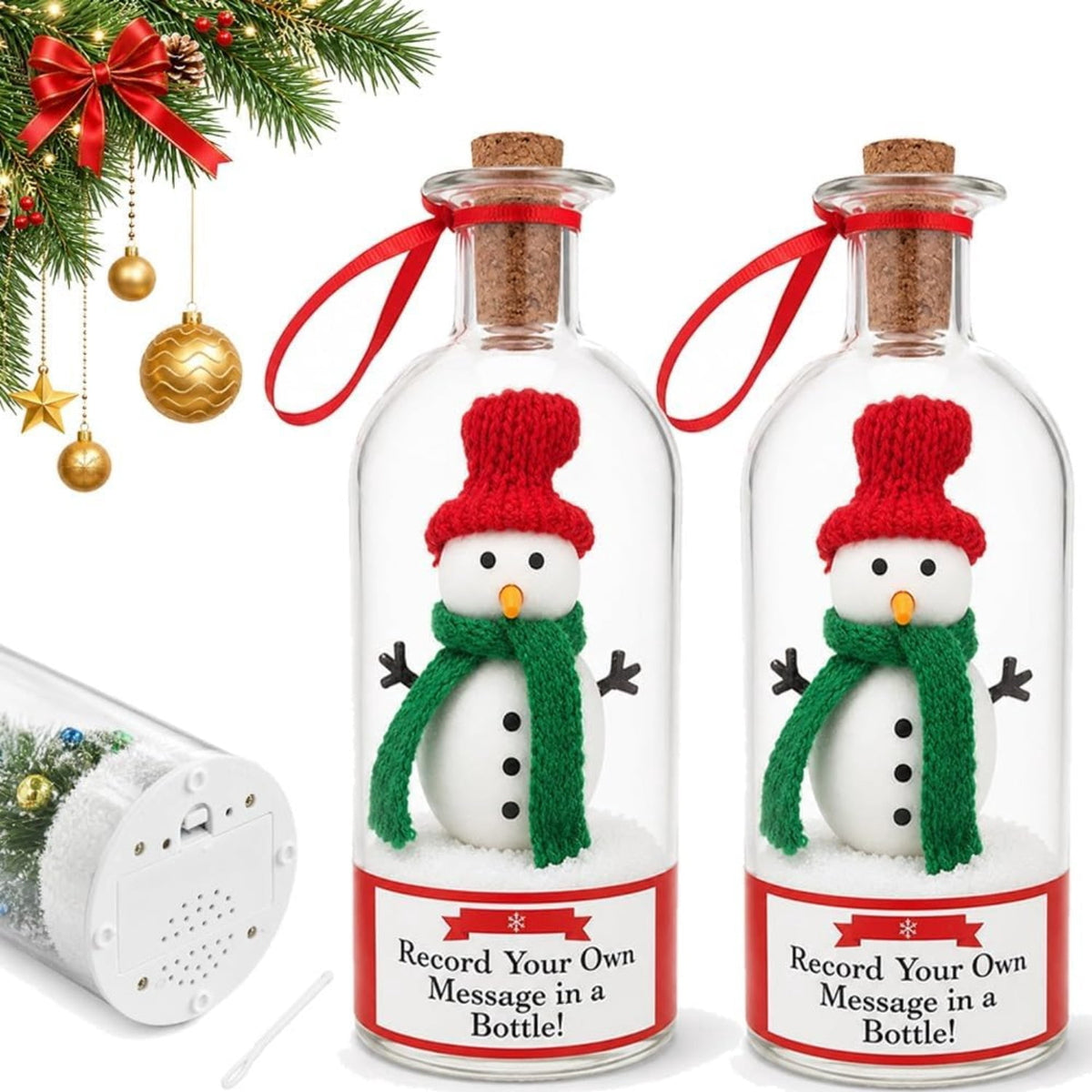 Recordable Christmas Tree in a Bottle, Voice Message In A Bottle Holiday Ornament Keepsake Gift