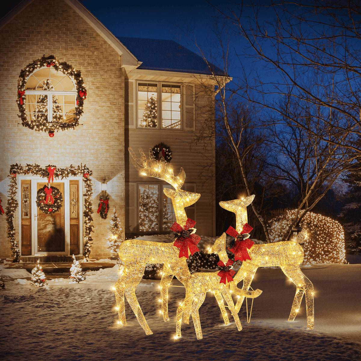 Merriva™ SalonMore Outdoor Christmas Decorations, 3-Piece Lighted Christmas Deer Set 210LED Waterproof Decor for Indoor Outdoor Garden Yard Lawn Holiday Party