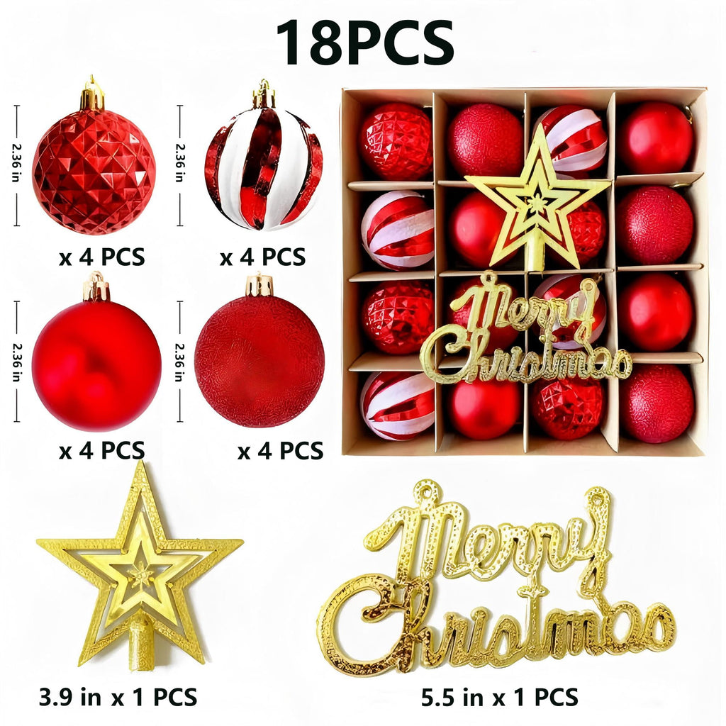 Sddec 18PCS Christmas Balls Ornaments, Shatterproof Plastic, Hanging Strings, for Xmas Tree Wedding Holiday Party Home Decor (Red & Gold)