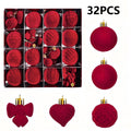 Sddec 32PCS Christmas Balls Ornaments, Dark Red Flocked Fabric, Hanging Strings, 5 styles, for Xmas Tree Wedding Holiday Party Home Decor
