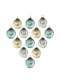 Serene Spaces Living Vintage Style Gold, Blue & Silver Glass Ball Ornaments, Set of 12