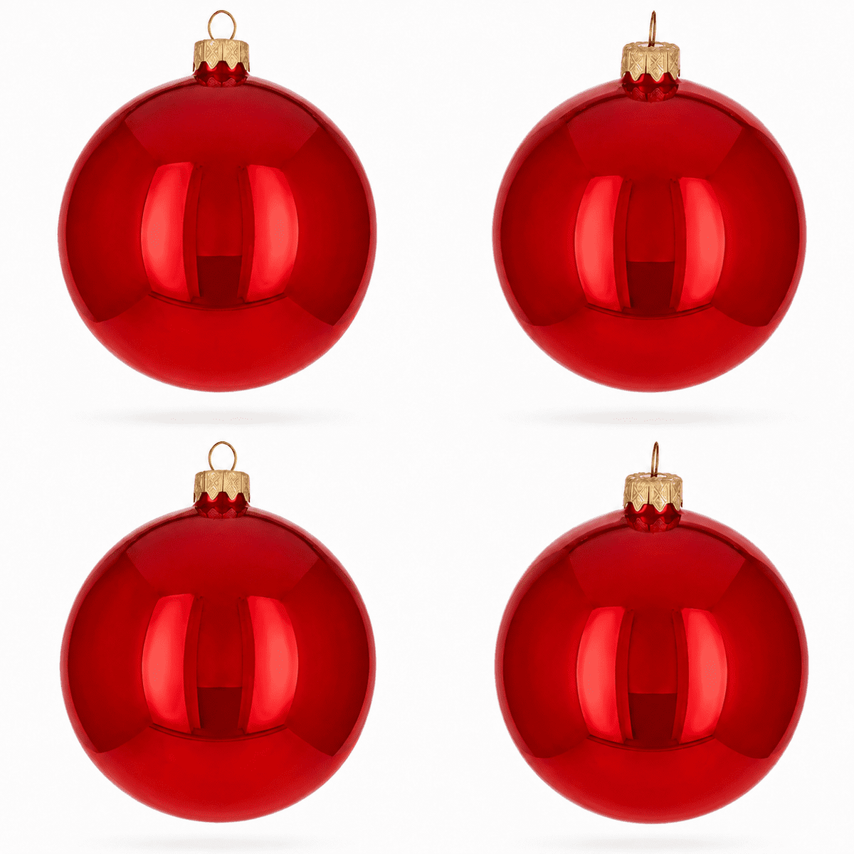 Set of 4 Glossy Red Glass Ball Christmas Ornaments 4 Inches