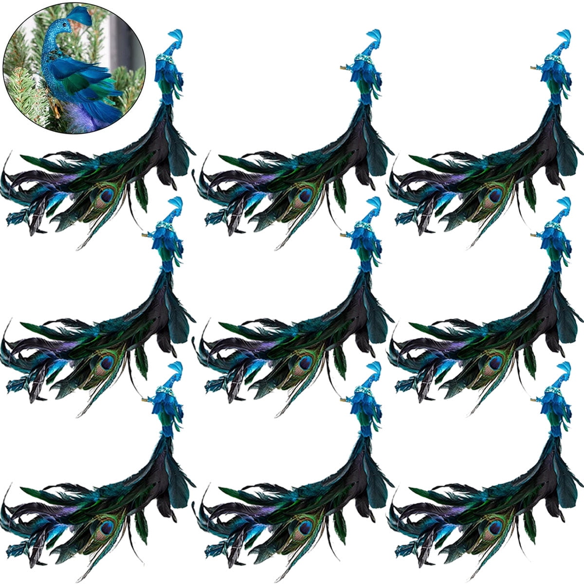 Merriva™ TOPCHANCES Glitter Peacock Ornaments with Clips, 19" Blue Christmas Tree Decoration Xmas Ornament Home Party Decor (8 Pack)