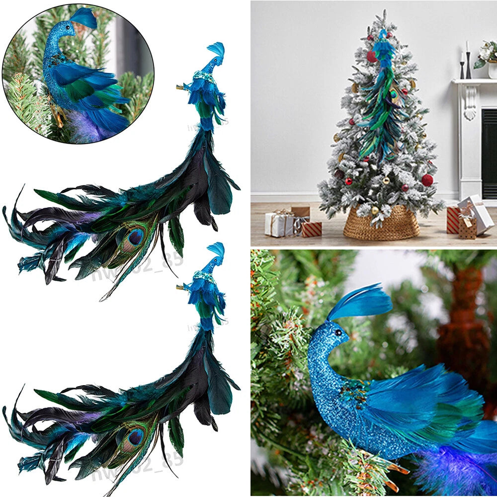 Merriva™ TOPCHANCES Glitter Peacock Ornaments with Clips, 19" Blue Christmas Tree Decoration Xmas Ornament Home Party Decor (8 Pack)