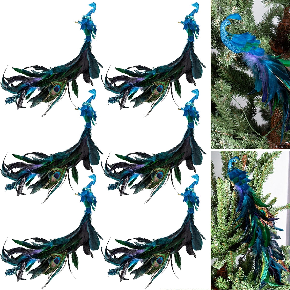Merriva™ TOPCHANCES Glitter Peacock Ornaments with Clips, 19" Blue Christmas Tree Decoration Xmas Ornament Home Party Decor (8 Pack)