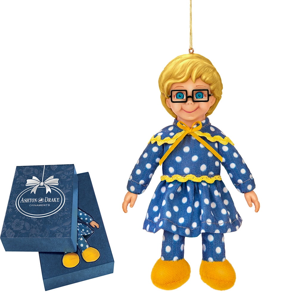 The Ashton-Drake Galleries Mrs. Beasley Doll Plush Christmas Ornament, Fabric Blue